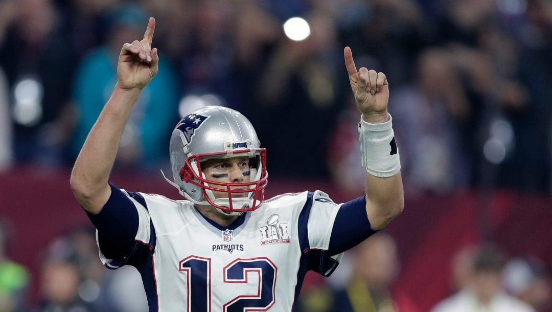 New England Patriots' Tom Brady reacts during the second half of the NFL Super Bowl 51 football game between the Patriots and the Atlanta Falcons Sunday, Feb. 5, 2017, in Houston.