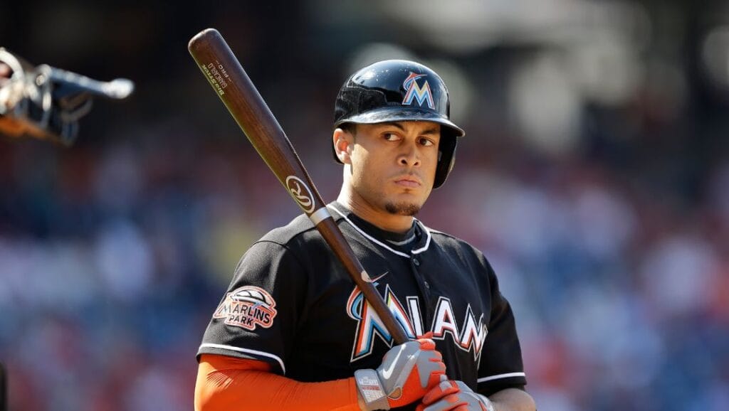 Miami Marlins' Giancarlo Stanton during a baseball game against the Philadelphia Phillies, Sunday, June 3, 2012, in Philadelphia.