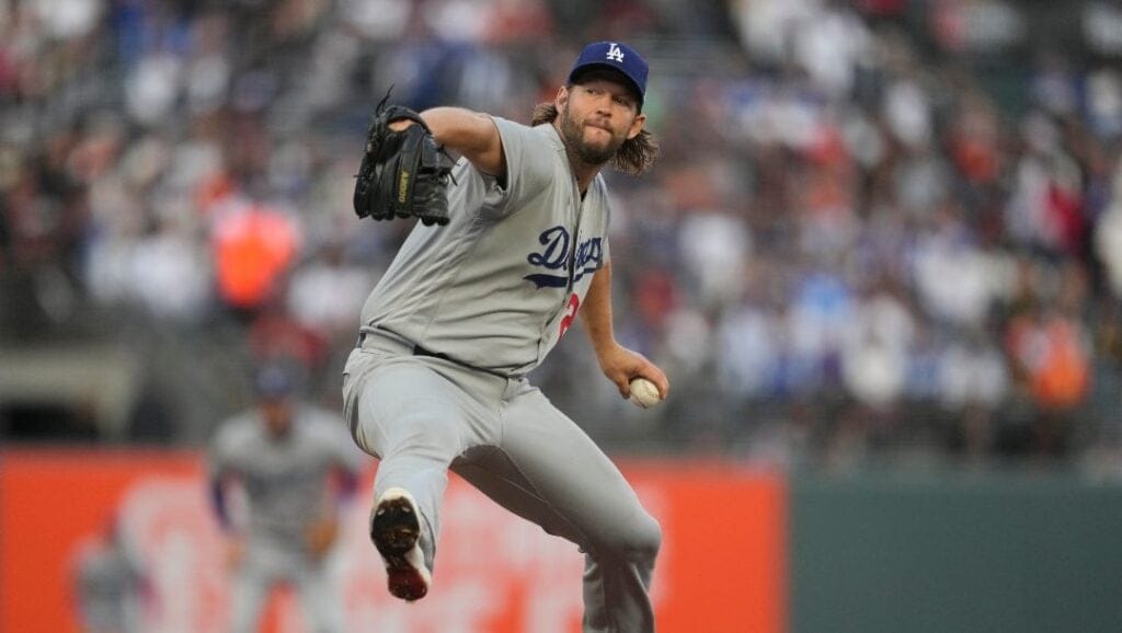 Los Angeles Dodgers' Clayton Kershaw during a baseball game against the San Francisco Giants in San Francisco, Saturday, Sept. 30, 2023.