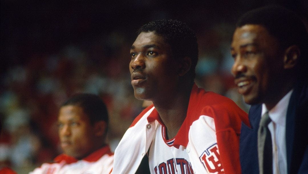 Houston's Akeem Abdul Olajuwon prior to game against Kansas, Nov. 26, 1983.