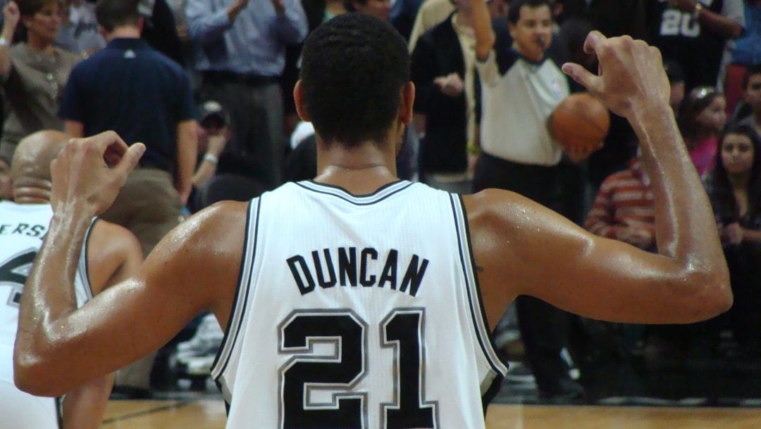 Tim Duncan of the San Antonio Spurs, during the Spurs-Nuggets game on 12-22-2010 in San Antonio, TX.