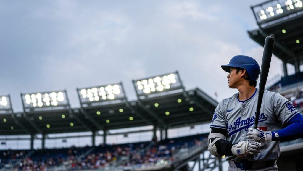 Los Angeles Dodgers designated hitter Shohei Ohtani prepares to bat during the eighth inning of a baseball game against the Washington Nationals at Nationals Park, Thursday, April 25, 2024, in Washington. The Dodgers won 2-1.
