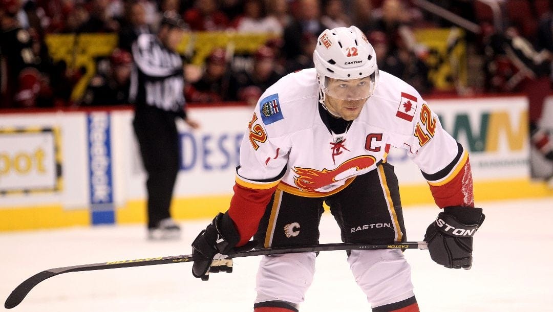Calgary Flames' Jarome Iginla against the Phoenix Coyotes in an NHL hockey game Monday, Feb. 18, 2013, in Glendale, Ariz