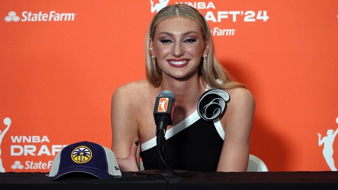Cameron Brink addresses the media after being selected second overall at the 2024 WNBA Draft Date