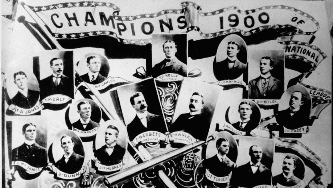 This undated old-time poster shows the Brooklyn Baseball Team, champions of 1900.