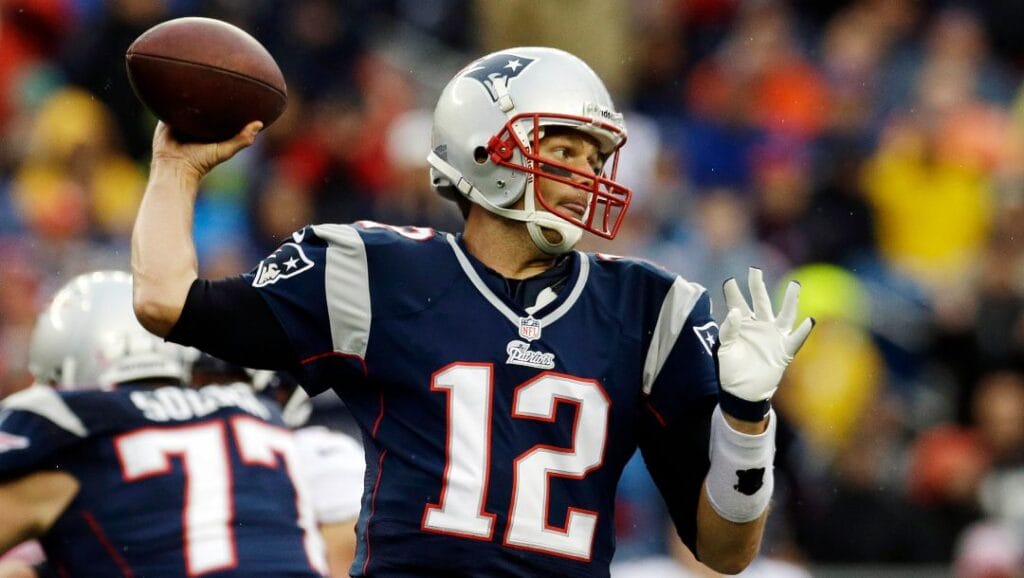 New England Patriots quarterback Tom Brady (12) passes against the Denver Broncos in the first quarter of an NFL football game on Oct. 7, 2012, in Foxborough, Mass.