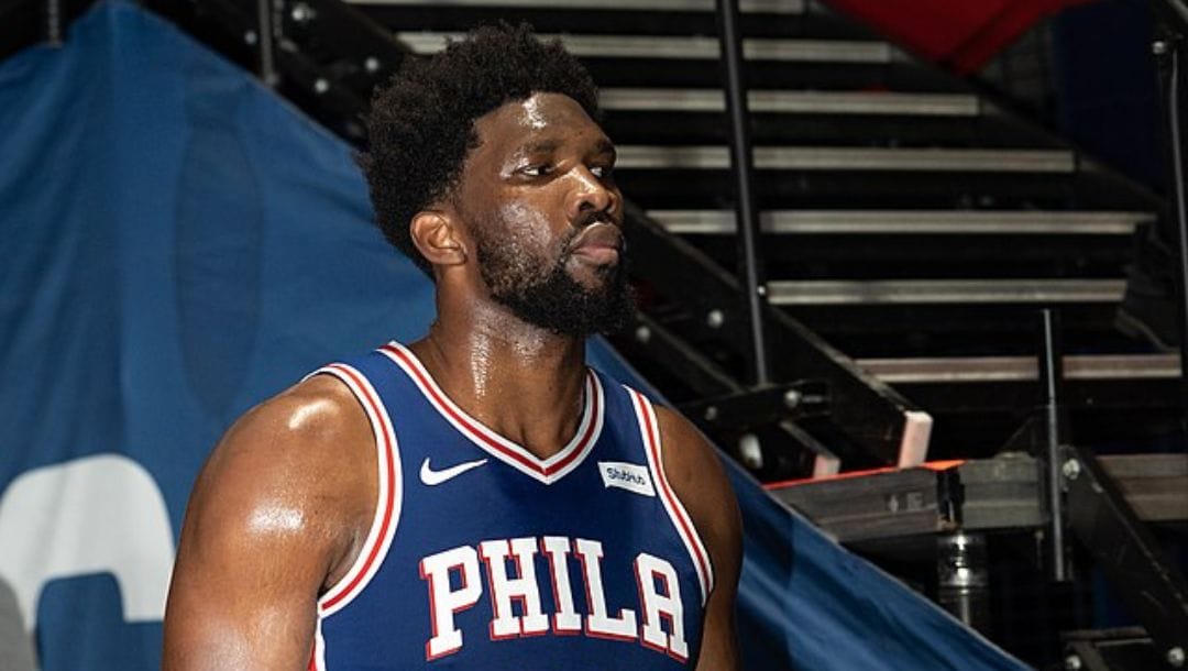 Philadelphia 76ers superstar Joel Embiid during an NBA game in December 2019.