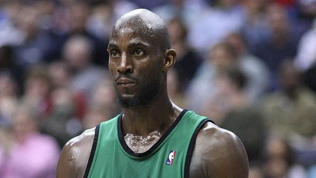 Kevin Garnett of the Boston Celtics seeing action during an NBA game in January 2008.