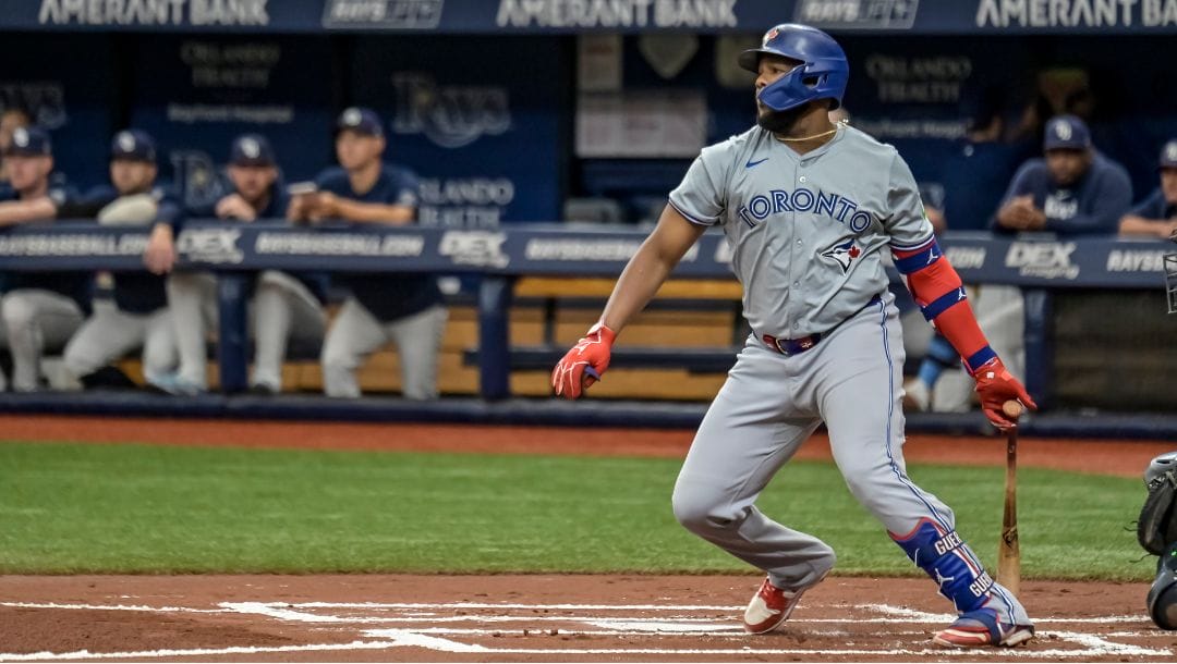 Toronto Blue Jays' Vladimir Guerrero Jr. bats during a baseball game against the Tampa Bay Rays Sunday, Sept. 22, 2024.