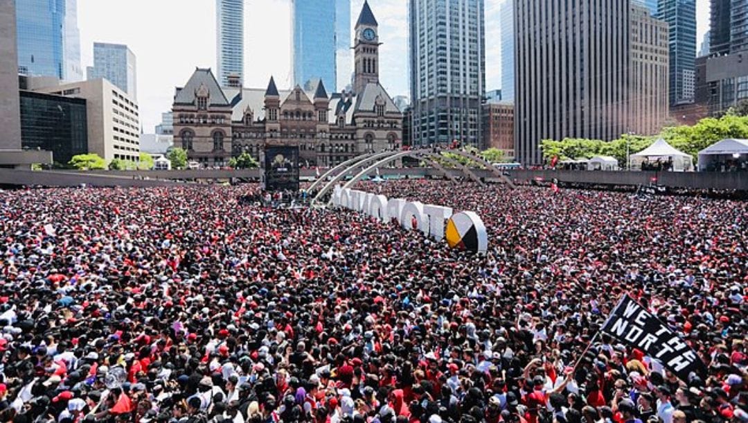 Thousands of Canadian fans celebrates the NBA title win of the Toronto Raptors in 2019.