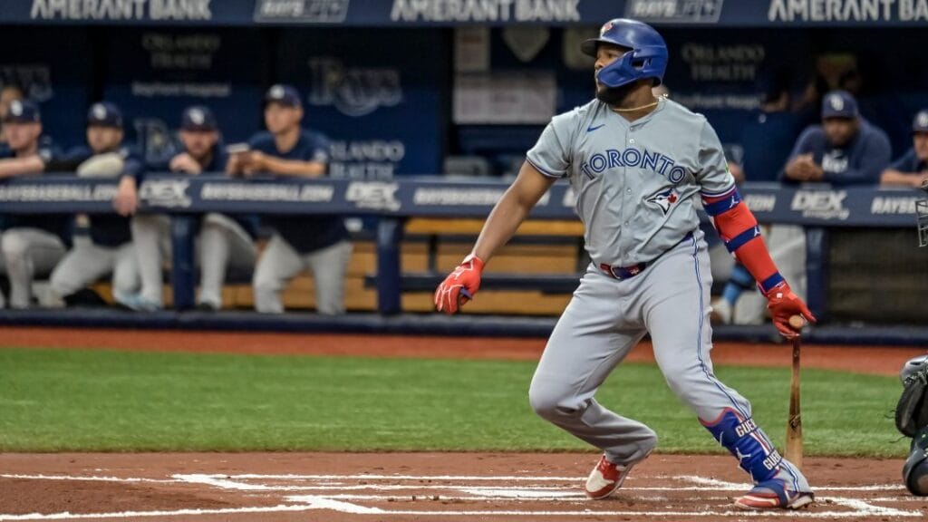 Toronto Blue Jays' Vladimir Guerrero Jr. bats during a baseball game against the Tampa Bay Rays Sunday, Sept. 22, 2024, in St. Petersburg, Fla.