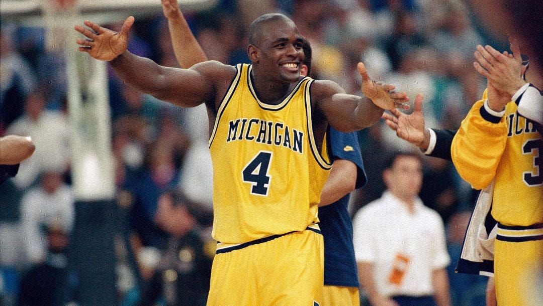 Michigan's Chris Webber is all smiles after his team beat Temple in the final NCAA western regional game, 77-72 in the Kingdome.