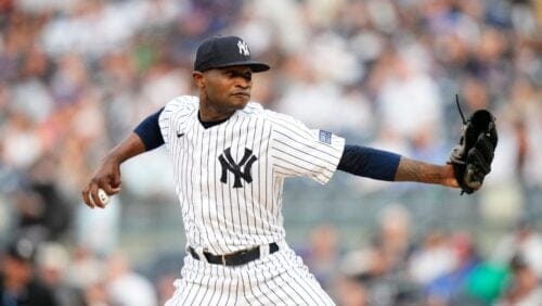 FILE - New York Yankees' Domingo German pitches during the first inning of a baseball game against the New York Mets Tuesday.