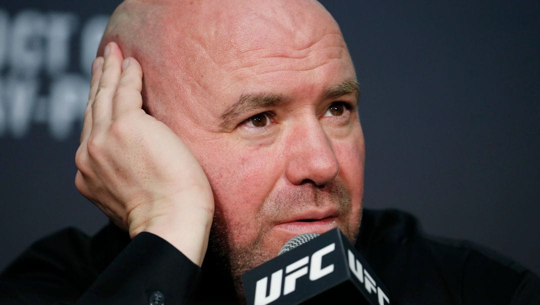 Dana White, president of the UFC, speaks at a news conference after the UFC 229 mixed martial arts event Saturday, Oct. 6, 2018.