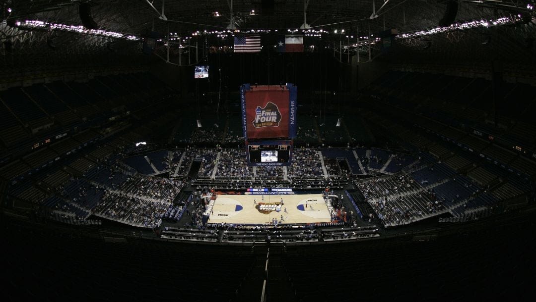 The Alamodome arena is seen during a practice session for the college basketball Final Four Friday, April 4, 2008, in San Antonio.
