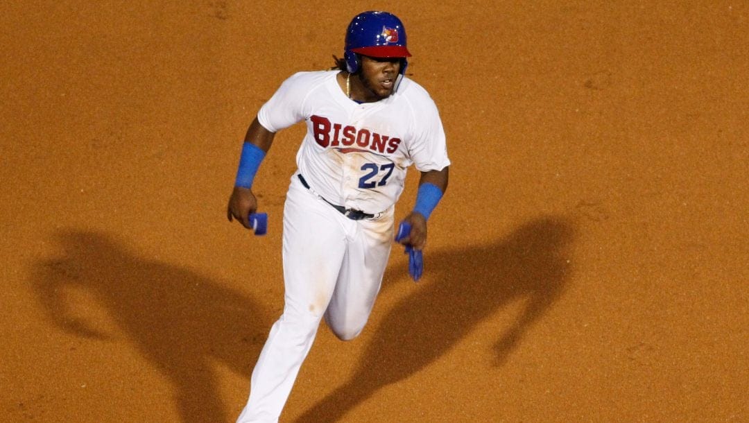 Buffalo Bisons third baseman Vladimir Guerrero jr. (27) rounds second base during the fifth inning of Triple-A action against the Lehigh Valley Iron Pigs, Tuesday, July 31, 2018, in Buffalo N.Y.