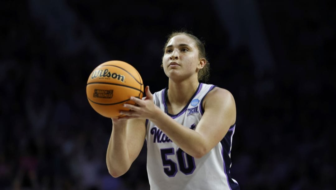 Kansas State center Ayoka Lee (50) during a college basketball game in the women's NCAA Tournament on Friday, March 22, 2024.