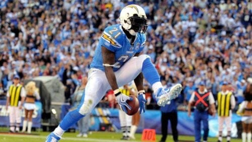 San Diego Chargers running back LaDainian Tomlinson celebrates his second touchdown of the game against the Kansas City Chiefs during the third quarter of a NFL football game Sunday Nov. 29, 2009 in San Diego.
