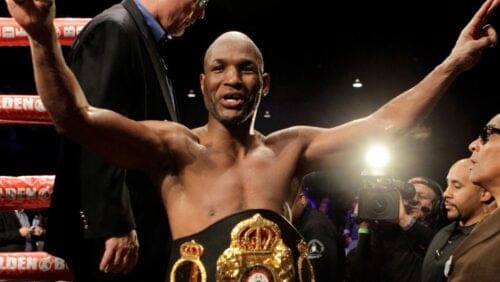 Bernard Hopkins, of the United States, leaves the ring after defeating Beibut Shumenov, of Kazakhstan, by a split decision.