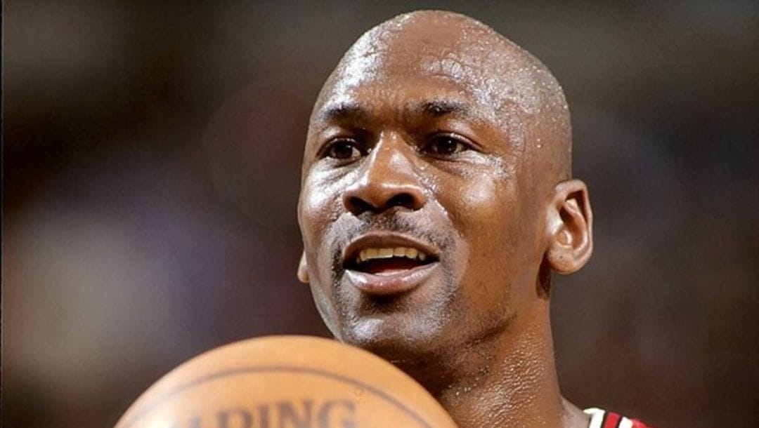 Michael Jordan of the Chicago Bulls preparing to shoot a free-throw in an NBA game in 1997.