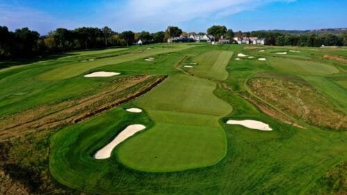 This is the tenth green at Oakmont Country Club in Oakmont, Pa., Monday, Sept. 16, 2024, the course for the 2025 U.S. Open golf tournament.