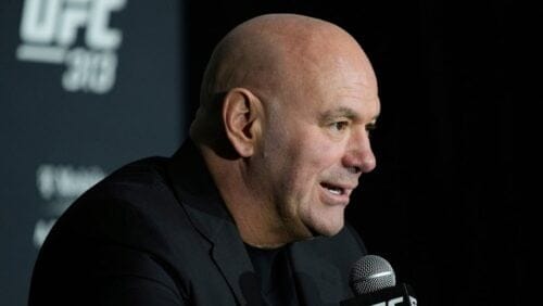 FILE - Dana White, CEO of the Ultimate Fighting Championship, speaks during a news conference following the UFC 313.